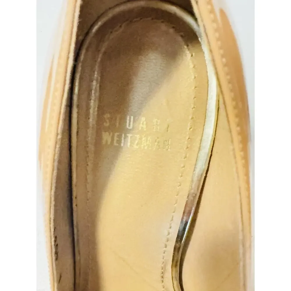 Stuart Weitzman Shoes Womens 7.5 Beige Patent Leather Platform Pumps Round Toe